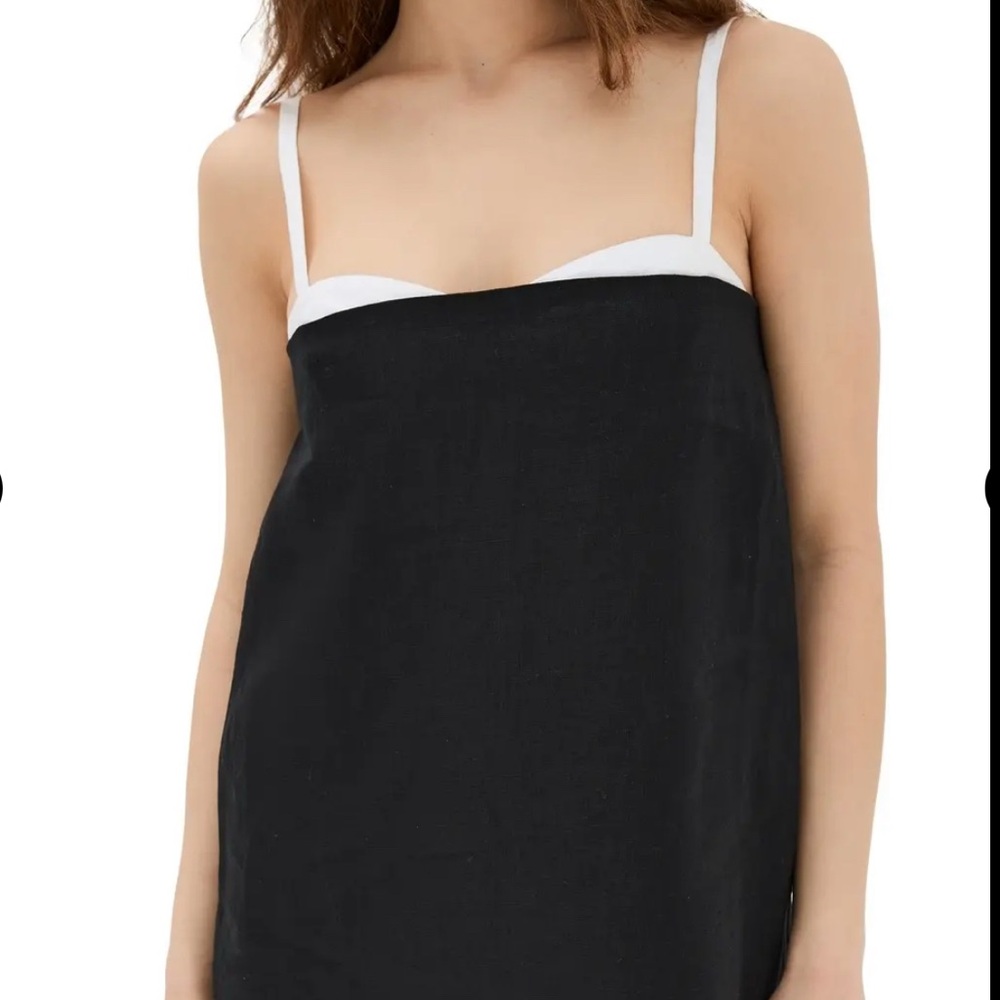 Reformation Black Linen Mini Dress with White Trim